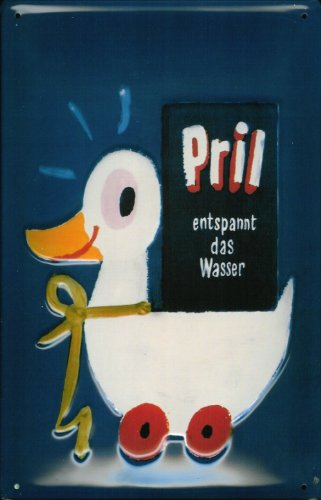 Buddel-Bini Versand Blechschild Nostalgieschild Pril Ente entspannt das Wasser Spülmittel Abwasch Retro Schild Werbeschild von Buddel-Bini Versand