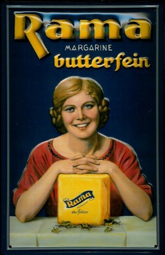 Buddel-Bini Versand Blechschild Nostalgieschild Rama Margarine butterfein Würfel Milch Margarinewürfel Schild Werbeschild von Buddel-Bini Versand