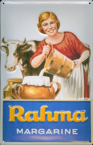 Buddel-Bini Versand Blechschild Nostalgieschild Rama Rahma Margarine Milch Kuh Milchkuh Schild Retro Reklame Werbeschild von Buddel-Bini Versand