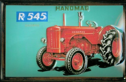 Buddel-Bini Versand Blechschild Hanomag R 545 Traktor Nostalgieschild Schild Trecker Retro Reklame von Buddel-Bini Versand