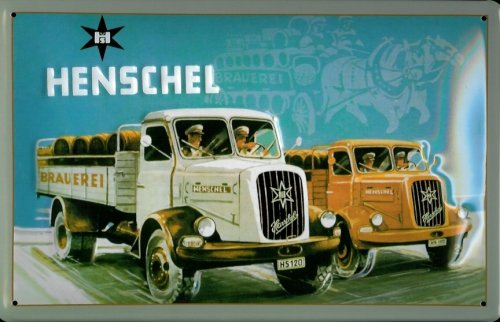 Buddel-Bini Versand Blechschild Henschel 2 LKW Nostalgieschild Schild Pritschenwagen Lastwagen von Buddel-Bini Versand