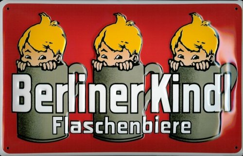 Buddel-Bini Versand Blechschild Nostalgieschild Berliner Kindl Flaschenbiere rot Bier Berlin Retro Schild Brauerei von Buddel-Bini Versand