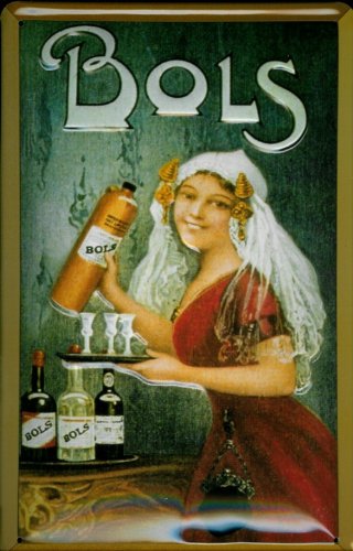 Buddel-Bini Versand Blechschild Nostalgieschild Bols Frau mit Tablett und Flasche von Buddel-Bini Versand