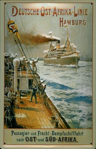 Buddel-Bini Versand Blechschild Nostalgieschild Deutsche Ost Afrika Line Hamburg Dampfer Schiff von Buddel-Bini Versand