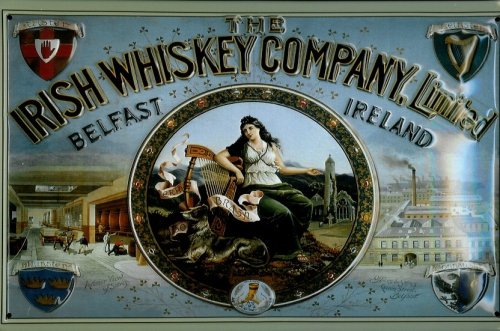 Buddel-Bini Versand Blechschild Nostalgieschild Irish Whiskey Company Belfast Irland Schild von Buddel-Bini Versand