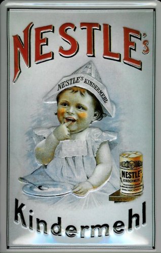 Buddel-Bini Versand Blechschild Nostalgieschild Nestle Kindermehl Kind Papierhut Retro Schild Vintage Werbeschild Sign von Buddel-Bini Versand