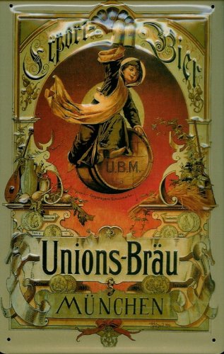 Buddel-Bini Versand Blechschild Nostalgieschild Unions-Bräu Schild München Bier Brauerei Werbeschild von Buddel-Bini Versand