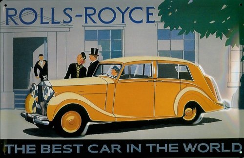 Buddel-Bini Versand Blechschild Rolls Royce Auto Retro Nostalgieschild Schild Oldtimer Reklameschild von Buddel-Bini Versand