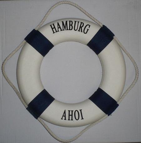 Buddel-Bini Versand Deko Rettungsring blau/weiß Hamburg AHOI 15cm von Buddel-Bini Versand