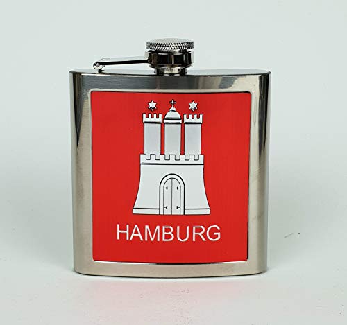 Buddel-Bini Versand Flachmann Hamburg mit Hamburger Wappen rot Edelstahl von Buddel-Bini Versand