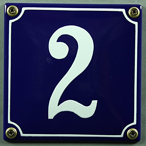 Emaille Hausnummernschild - Wählen Sie Ihre Nummer - Zahlen 1 bis 30 verfügbar - blau/weiß 12x12 cm und 12x14cm - sofort lieferbar! Hausnummer Schild wetterfest und lichtecht (2 blau/weiß 12x12cm) von Buddel-Bini Versand