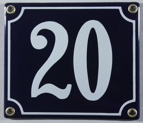 Emaille Hausnummernschild - Wählen Sie Ihre Nummer - Zahlen 1 bis 30 verfügbar - blau/weiß 12x12 cm und 12x14cm - sofort lieferbar! Hausnummer Schild wetterfest und lichtecht (20 blau/weiß 12x14cm) von Buddel-Bini Versand