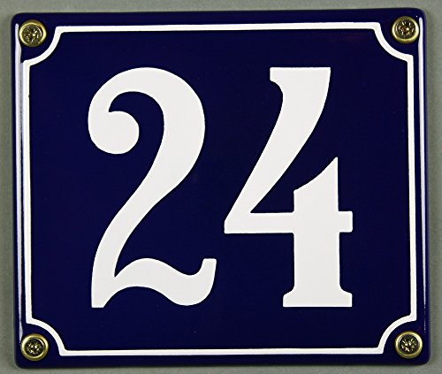 Emaille Hausnummernschild - Wählen Sie Ihre Nummer - Zahlen 1 bis 30 verfügbar - blau/weiß 12x12 cm und 12x14cm - sofort lieferbar! Hausnummer Schild wetterfest und lichtecht (24 blau/weiß 12x14cm) von Buddel-Bini Versand