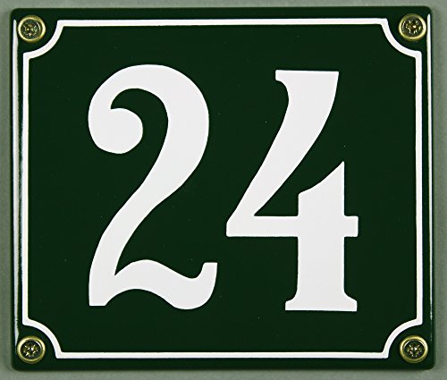 Emaille Hausnummernschild - Wählen Sie Ihre Nummer - Zahlen 1 bis 30 verfügbar - grün/weiß 12x12 cm und 12x14cm - sofort lieferbar! Hausnummer Schild wetterfest und lichtecht (24 grün/weiß 12x14cm) von Buddel-Bini Versand