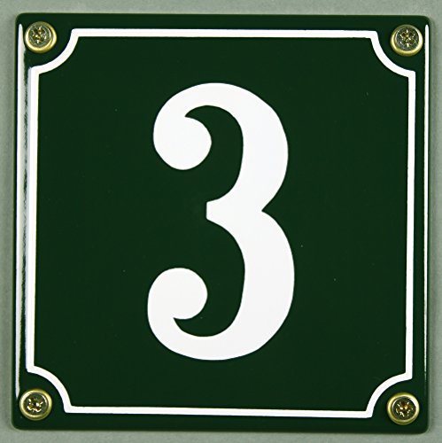 Emaille Hausnummernschild - Wählen Sie Ihre Nummer - Zahlen 1 bis 30 verfügbar - grün/weiß 12x12 cm und 12x14cm - sofort lieferbar! Hausnummer Schild wetterfest und lichtecht (3 grün/weiß 12x12cm) von Buddel-Bini Versand