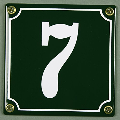 Emaille Hausnummernschild - Wählen Sie Ihre Nummer - Zahlen 1 bis 30 verfügbar - grün/weiß 12x12 cm und 12x14cm - sofort lieferbar! Hausnummer Schild wetterfest und lichtecht (7 grün/weiß 12x12cm) von Buddel-Bini Versand
