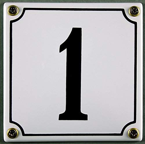 Emaille Hausnummernschild - Wählen Sie Ihre Nummer - Zahlen 1 bis 30 verfügbar - weiß/schwarz 12x12 cm und 12x14cm - sofort lieferbar! Hausnummer Schild wetterfest und lichtecht (1 weiß/schwarz 12x12cm) von Buddel-Bini Versand