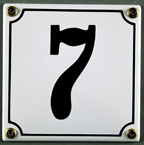 Emaille Hausnummernschild - Wählen Sie Ihre Nummer - Zahlen 1 bis 30 verfügbar - weiß/schwarz 12x12 cm - 12x14cm - sofort lieferbar! Hausnummer Schild wetterfest und lichtecht (7 weiß/schwarz 12x12cm) von Buddel-Bini Versand