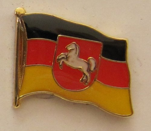 Buddel-Bini Versand Pin Anstecker Flagge Fahne Niedersachsen mit Pferd Landesflagge Flaggenpin Badge Button Flaggen Clip Anstecknadel von Buddel-Bini Versand