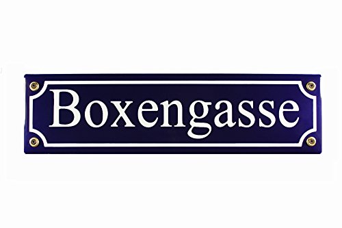 Strassenschild Boxengasse blau 30x8 cm Email Strassen Schild Emaille von Buddel Bini Versand