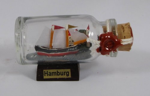 2-Mastschoner mit Landschaft Mini Buddelschiff 10 ml 5x2 cm Flaschenschiff von Buddel-Bini