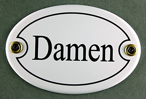 Buddel-Bini Emaille Türschild Damen weiß oval 7x10 cm Schild Emailleschild Metallschild Blechschild KloTürschild ToilettenTürschild WC von Buddel-Bini