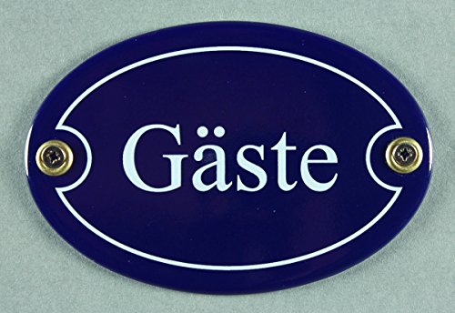 Buddel-Bini Emaille Türschild Gäste blau oval 7x10 cm Schild Emailleschild Metallschild Blechschild von Buddel-Bini