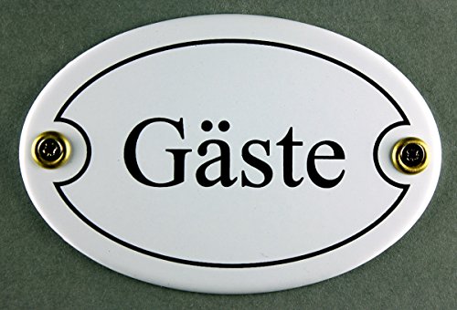 Buddel-Bini Emaille Türschild Gäste weiß oval 7x10 cm Schild Emailleschild Metallschild Blechschild von Buddel-Bini