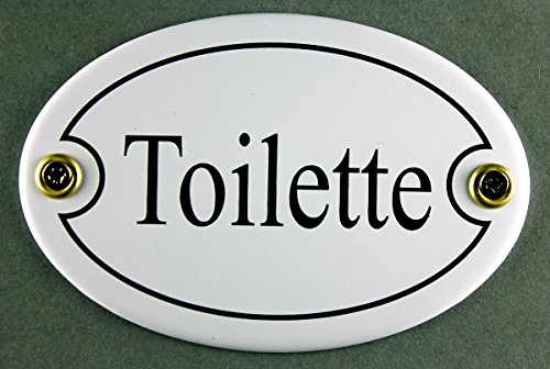Buddel-Bini Emaille Türschild Toilette Weiss oval 7x10 cm Schild Emailleschild Metallschild Blechschild KloTürschild ToilettenTürschild WC von Buddel-Bini
