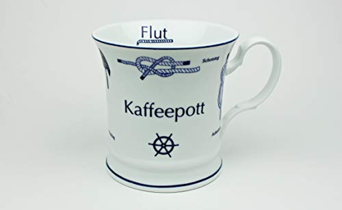 Buddel-Bini Kaffeepott Premium mit Seemannsknoten hoch Knotenbecher Souvenir Teetasse Tee Becher Andenken Teebecher von Buddel-Bini