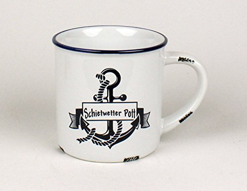 Buddel-Bini Schietwetter Pott Anker Kaffeebecher Kaffeepott weiß BLAU Rusty Emaille-Optik Tasse Becher von Buddel-Bini