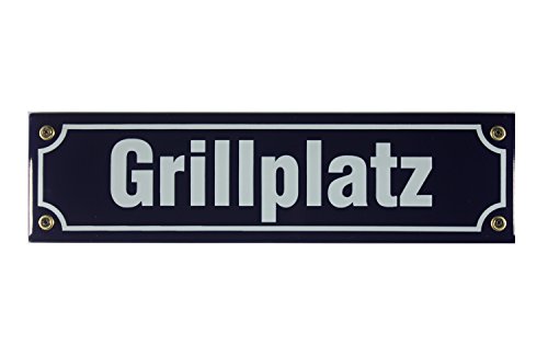 Buddel Bini Straßenschild Grillplatz Emaille Grillen BBQ Garten, 30 x 8 cm, blau von Buddel-Bini