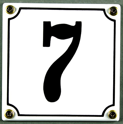 Buddel Bini Wetterfestes Emaille Hausnummernschild 7 12 x 12 cm, sofort lieferbar, weiß von Buddel-Bini