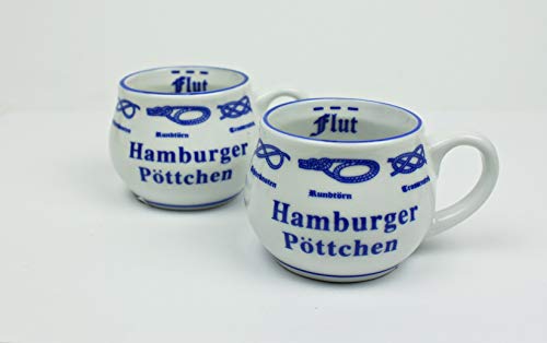 Hamburger Pöttchen mit Seemannsknoten 2er Set bauchig Hamburg Andenken Mini Becher Schnapsglas Schnaps von Buddel-Bini