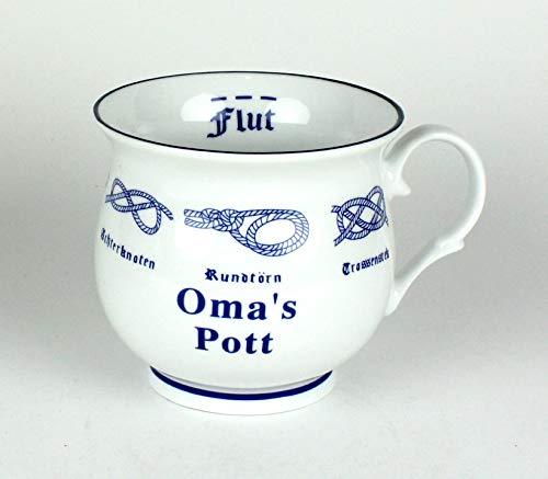 Buddel-Bini Oma's Pott mit Seemannsknoten bauchig Kaffeebecher Kaffeetasse Kaffee von Buddel-Bini