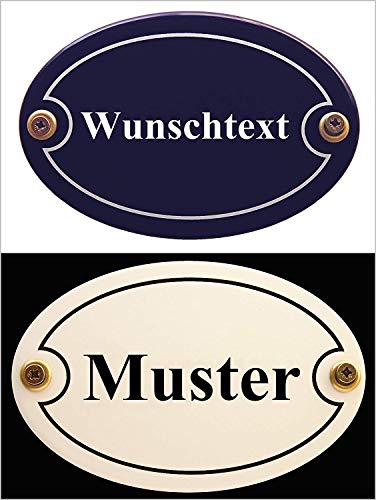 Wetterfestes Emaille Türschild oval mit Wunschtext 15x10 cm von Buddel-Bini