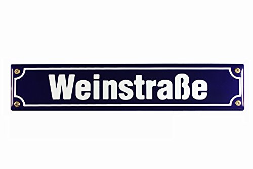 Strassenschild "Weinstraße" Emaille 40x8cm blau von Buddelbini