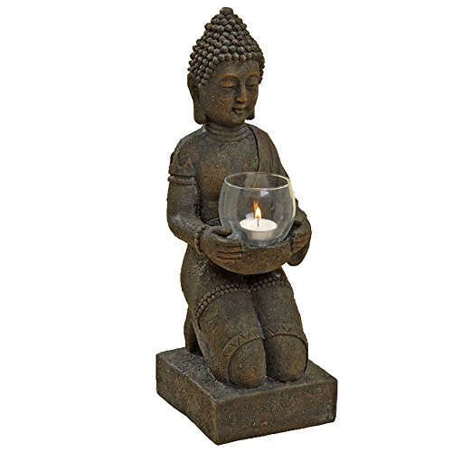 Buddha Windlicht Kerzenhalter Dekofigur Skulptur - Höhe 44 cm grau-braun von WHOLE HOUSE WORLDS