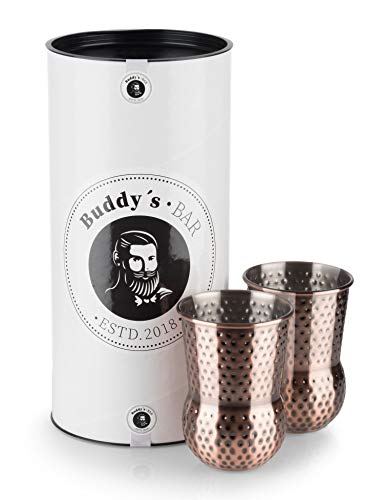 Buddy´s Bar - 2 Julep Mug Becher, 2 x 400 ml Cocktail-Becher mit Hammerschlag-Effekt, hochwertige Edelstahl-Becher, lebensmittelecht, gehämmert, inkl. Geschenkbox, 2er Set, Kupfer antik von Buddy´s Bar