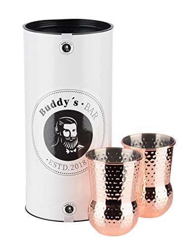 Buddy´s Bar - 2 Julep Mug Becher, 2 x 400 ml Cocktail-Becher mit Hammerschlag-Effekt, hochwertige Edelstahl-Becher, lebensmittelecht, gehämmert, inkl. Geschenkbox, 2er Set, Kupfer poliert von Buddy´s Bar