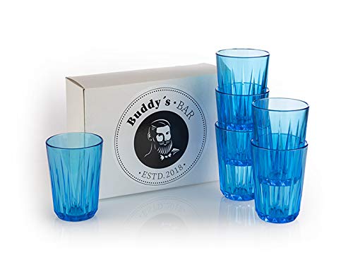 Buddy´s Bar - 6er Set, Hochwertige 150 ml Tritan Kunststoff Trinkbecher, BPA frei, Kristallglas-Optik, bruchfeste Mehrweg-Becher, spülmaschinenfest von Buddy´s Bar