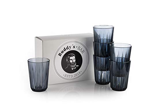 Buddy´s Bar - 6er Set, Hochwertige 0,15 Liter Tritan Kunststoff Trinkgläser, BPA frei, Kristallglas-Optik, bruchfeste Mehrweg-Gläser, wiederverwendbar und spülmaschinenfest, 150 ml, grau von Buddy´s Bar