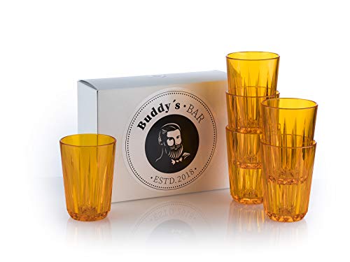 Buddy´s Bar - 6er Set, Hochwertige 150 ml Tritan Kunststoff Trinkbecher, BPA frei, Kristallglas-Optik, bruchfeste Mehrweg-Becher, spülmaschinenfest von Buddy´s Bar