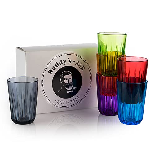 Buddy´s Bar - 6er Set, Hochwertige 0,3 Liter Tritan Kunststoff Trinkbecher, BPA frei, Kristallglas-Optik, bruchfeste Mehrweg-Becher, spülmaschinenfest, bunt von Buddy´s Bar