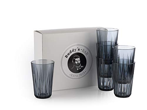 Buddy´s Bar - 6er Set, Hochwertige 0,3 Liter Tritan Kunststoff Trinkbecher, BPA frei, Kristallglas-Optik, bruchfeste Mehrweg-Becher, wiederverwendbar und spülmaschinenfest, 300 ml, grau von Buddy´s Bar