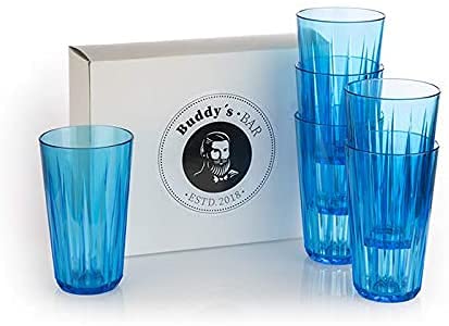 Buddy´s Bar - 6er Set, Hochwertige 0,4 Liter Tritan Kunststoff Trinkgläser, BPA frei, Kristallglas-Optik, bruchfeste Mehrweg-Gläser, wiederverwendbar und spülmaschinenfest, 400 ml, blau von Buddy´s Bar