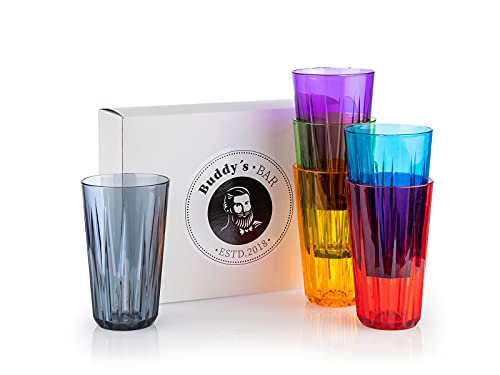 Buddy´s Bar - 6er Set, Hochwertige 0,5 Liter Tritan Kunststoff Trinkbecher, BPA frei, Kristallglas-Optik, bruchfeste Mehrweg-Becher wiederverwendbar und spülmaschinenfest, 500 ml, bunt von Buddy´s Bar