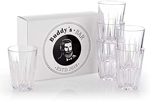 Buddy´s Bar - 6er Set, Hochwertige 200 ml Tritan Kunststoff Trinkbecher, BPA frei, Kristallglas-Optik, bruchfeste Mehrweg-Becher, spülmaschinenfest von Buddy´s Bar