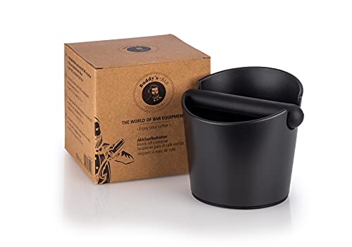 Buddy´s Bar - Barista Edition, Premium Abklopfbehälter für Espresso Kaffeesatz aus dem Siebträger, Ø 12,2/10 cm, H: 9,4/12,7 cm, ABS, Tresterbehälter mit abnehmbarem Knock Bar, schwarz von Buddy´s Bar