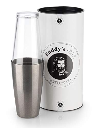 Buddy´s Bar - Boston Shaker, 700 ml Becher + 400 ml Glas, lebensmittelecht, Edler Cocktailshaker inklusive Geschenkbox, Edelstahl antik von Buddy´s Bar